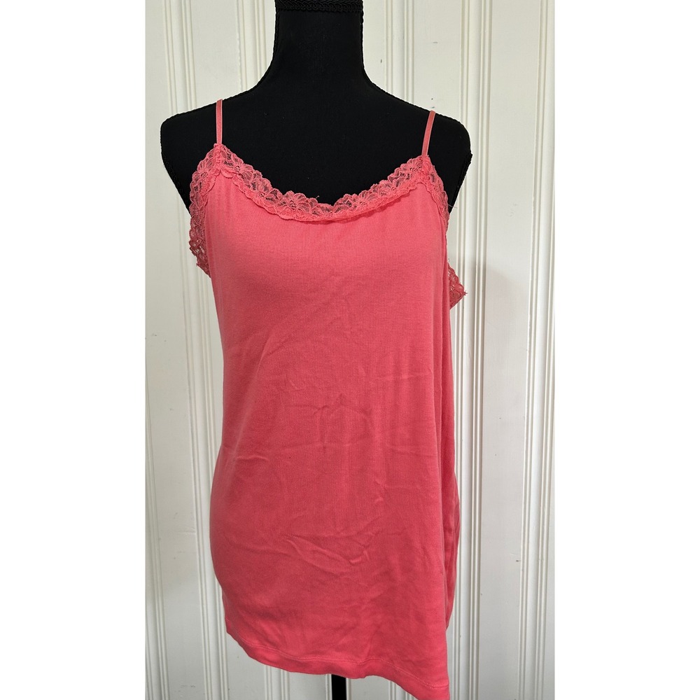 Gap Y2K Womens XL Pink Coral Ribbed Lace Trim Cami Tank Top Ballet Summer Basic